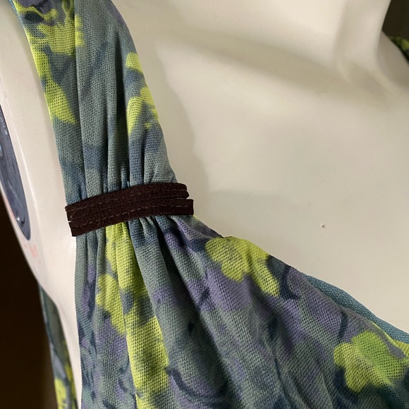 DKNY Jeans Women’s L Tunic Tank Top Green Floral Y2K Sleeveless Blouse - Picture 9 of 10